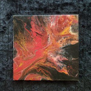 12x12" Abstract Fire Acrylic Pour Painting